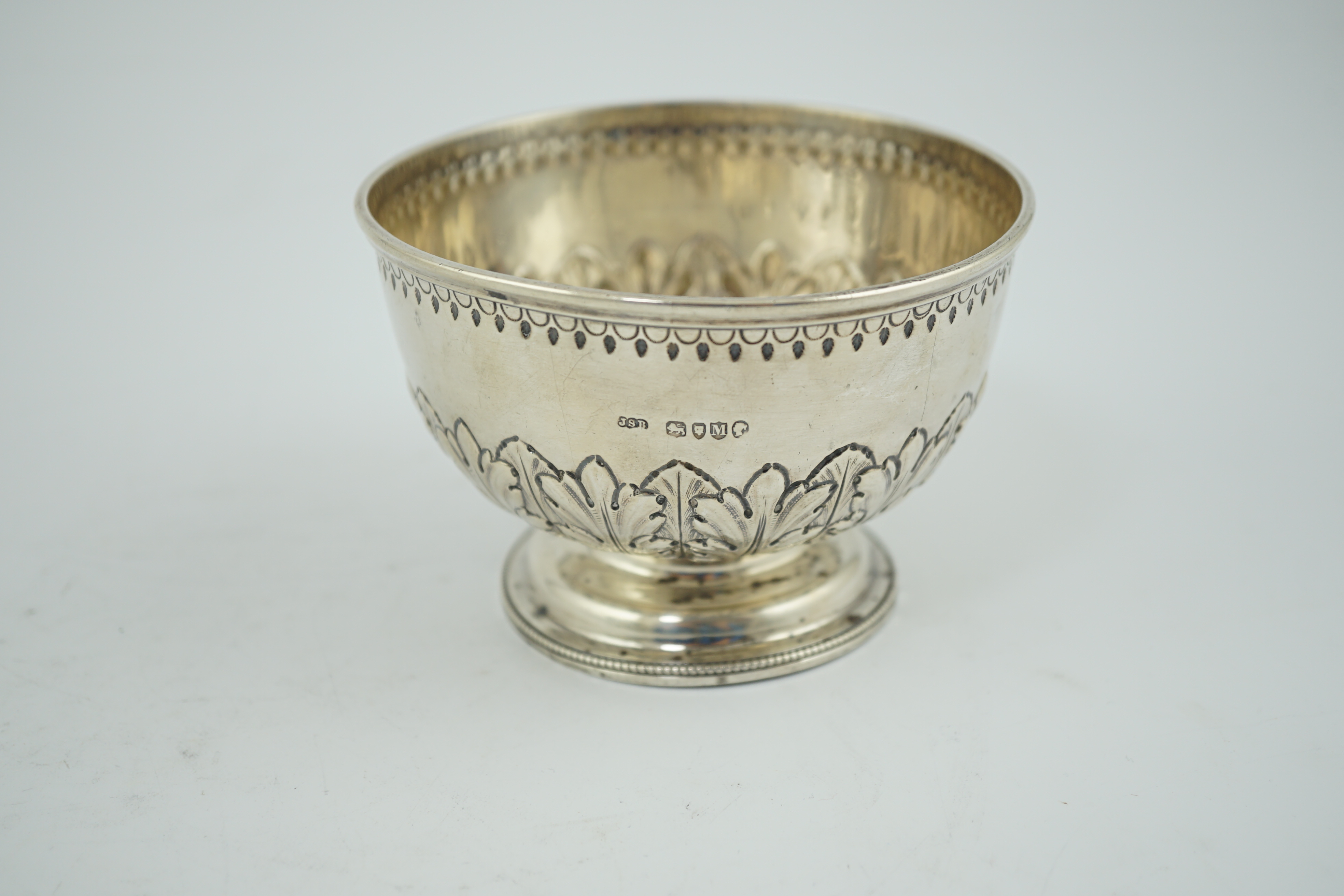 A late Victorian small repousse silver rose bowl, by John Septimus Beresford